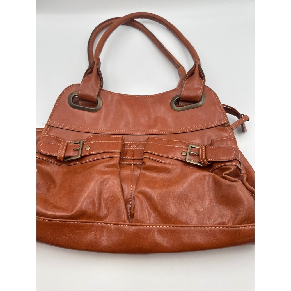 Faux Leather Buckle Detail Slouchy Hobo‎ Shoulder Bag Brown